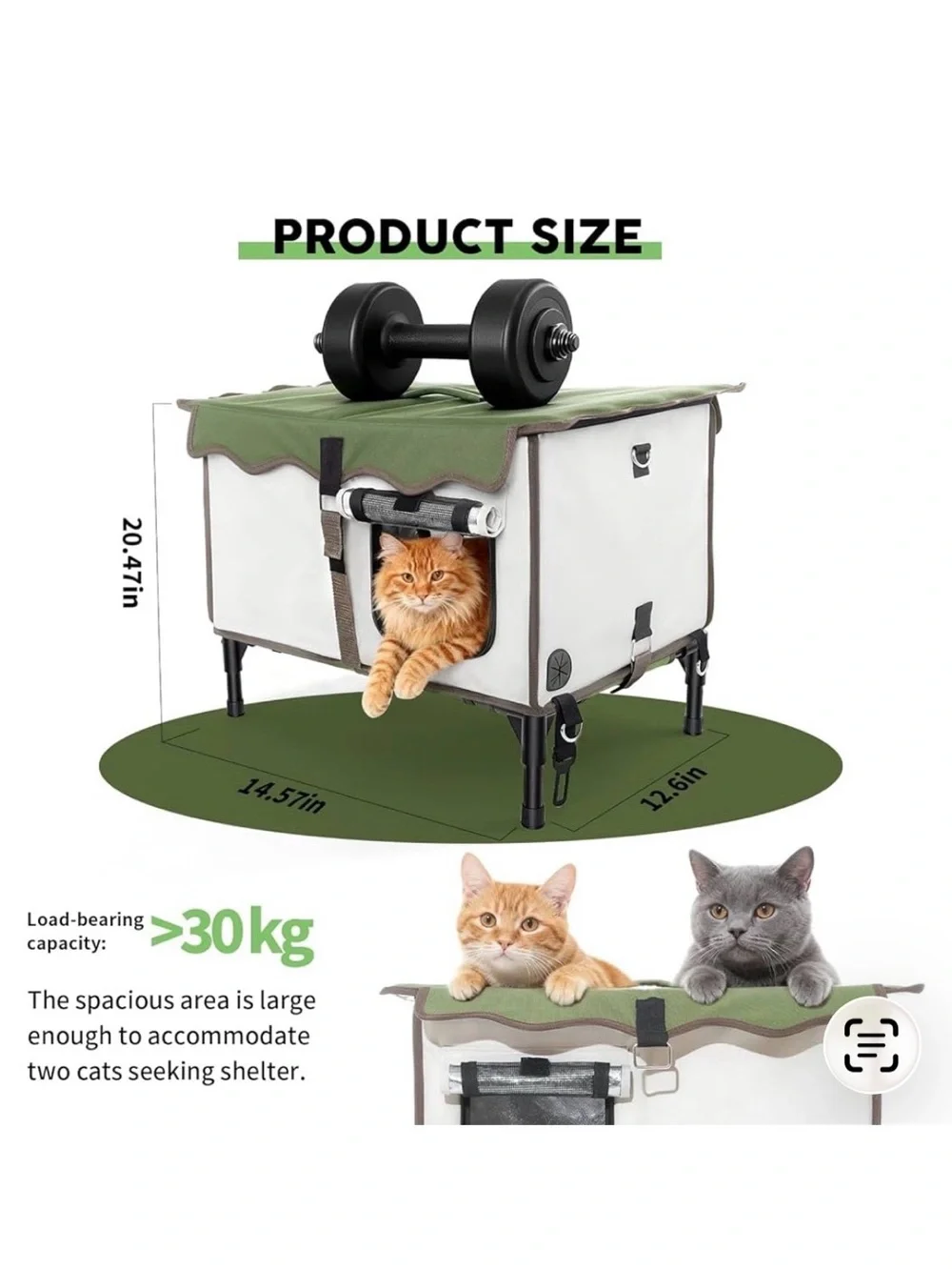 Green Heated Weatherproof Cat House 21×15×13 - New in Box!